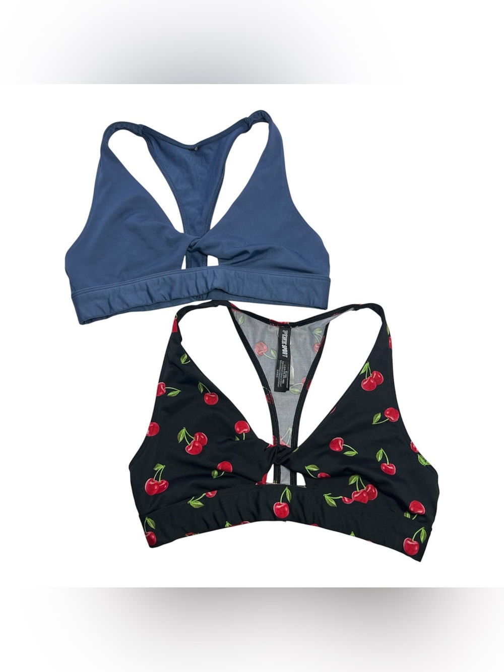 Victoria’s Secret PINK Black Cherry Print and Dusty Blue Sports Bra Bundle